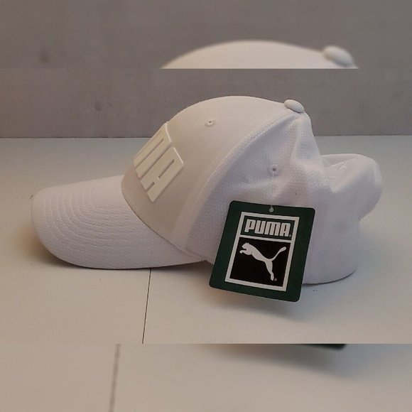 PUMA MONO CUBIC TRUCKER CAP MEN'S ADJUSTABLE EMBOSSED 3D LOGO OS WHITE - Picture 2 of 9